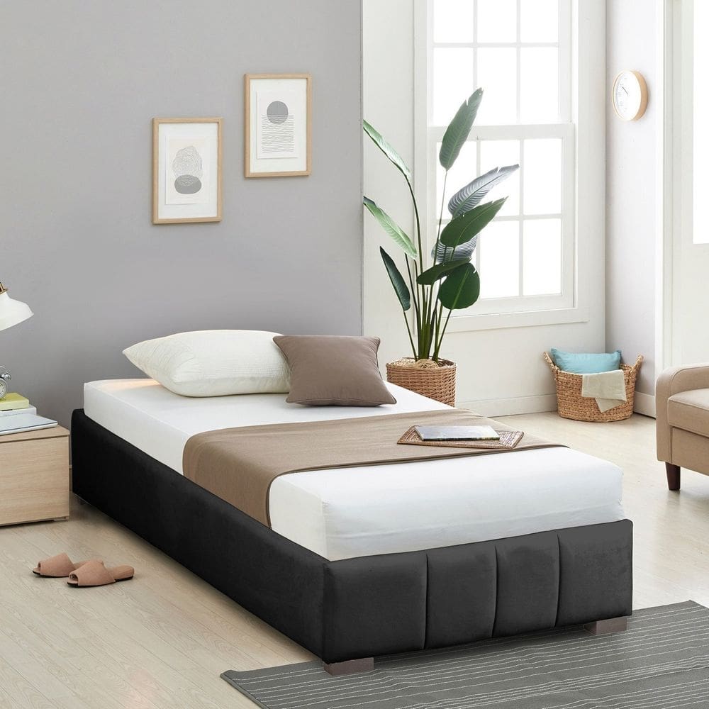 Cama Solteiro Estofada sem Cabeceira Uvaia Cabecasa Madeiramadeira Preto