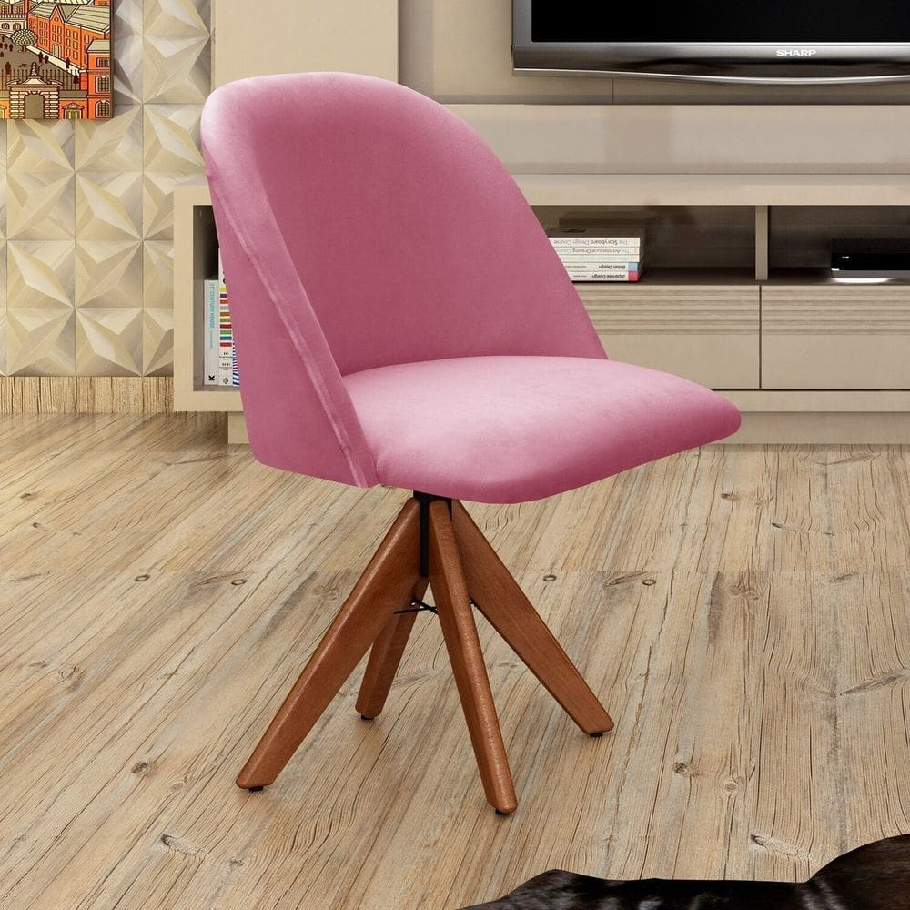 Poltrona Decorativa Gaia Giratória Madeira para Sala, Quarto, Recepção Rosa