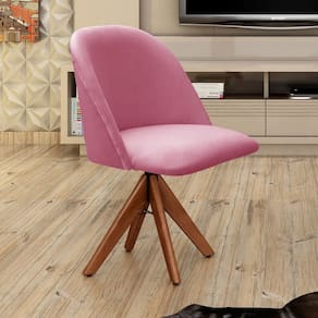 Poltrona Decorativa Gaia Giratória Madeira para Sala, Quarto, Recepção Rosa