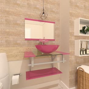 Gabinete de Vidro 70cm Inox com Cuba Redonda Rosa