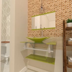 Gabinete de Vidro 70cm Inox com Cuba Retangular Verde Oliva