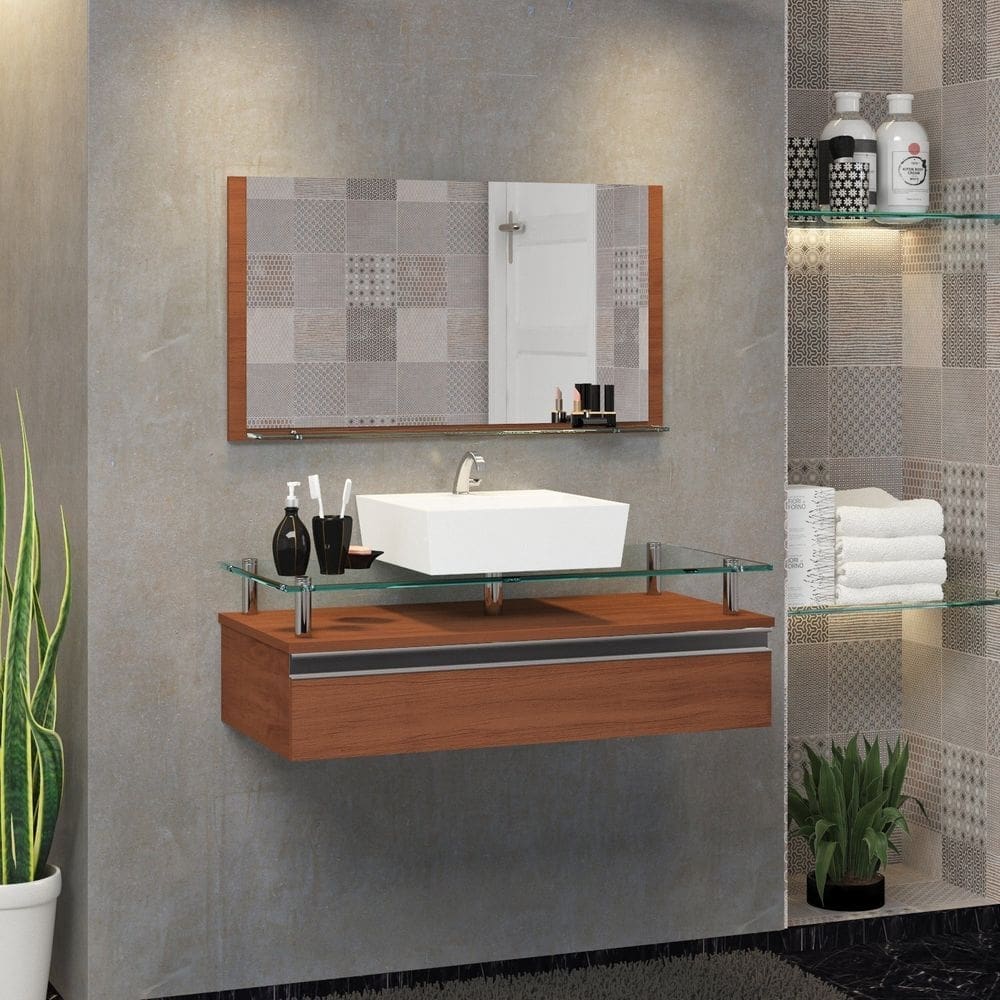 Conjunto Gabinete Banheiro 60cm Ametista Marrom