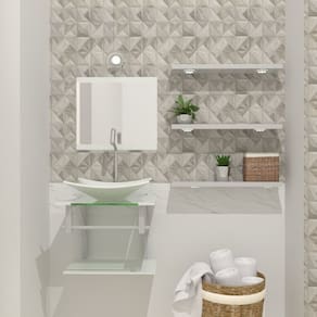 Gabinete de Vidro 45cm com Cuba Retangular Branco