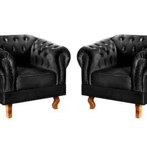 Conjunto 2 Poltronas Chesterfield Dom Pedro Decoração Sala Recepção Retrô Preto
