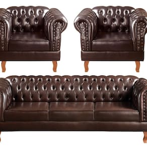 Conjunto Sofá Chesterfield 3 Lugares + 2 Poltronas Dom Pedro Café