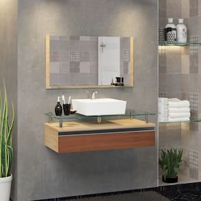 Conjunto Gabinete Banheiro 80cm Ametista Freijo/Marrom