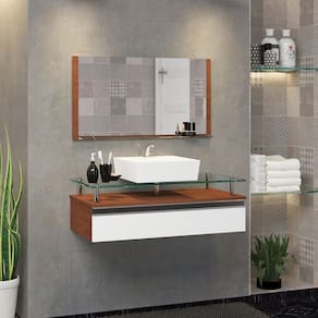Conjunto Gabinete Banheiro 80cm Ametista Marrom/Branco
