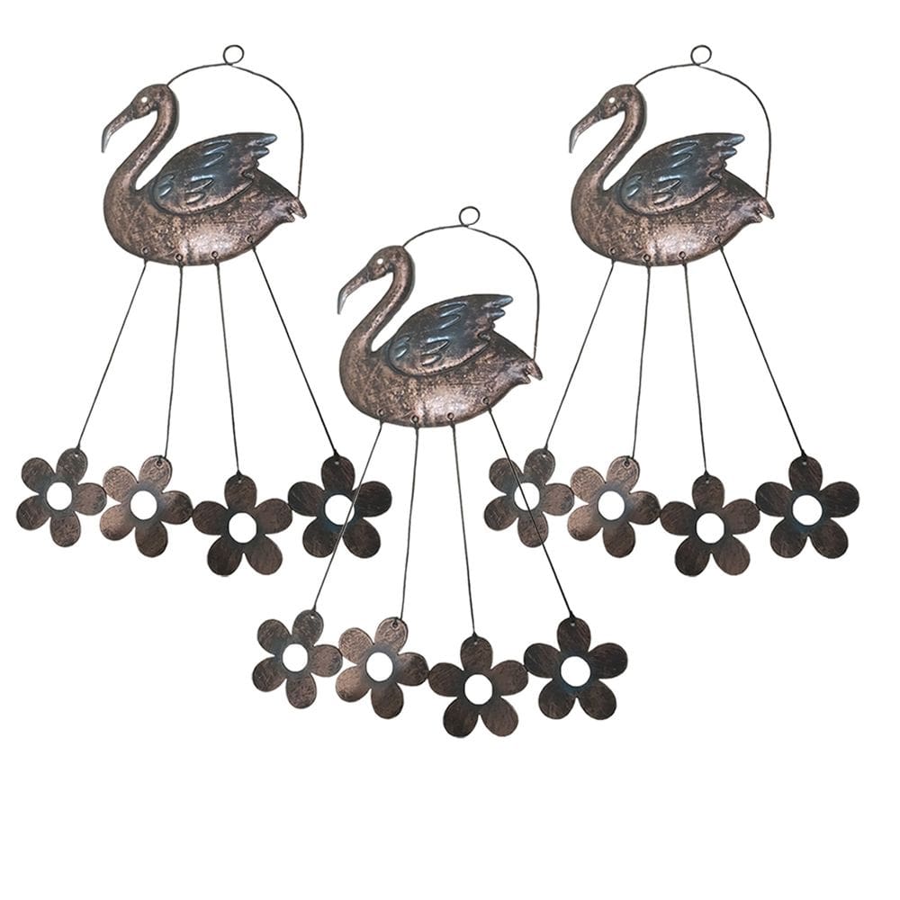 Sino dos Ventos Cisne Flamingo Flores Kit 3 Unidades Jardim Quintal Decoraçao Varanda