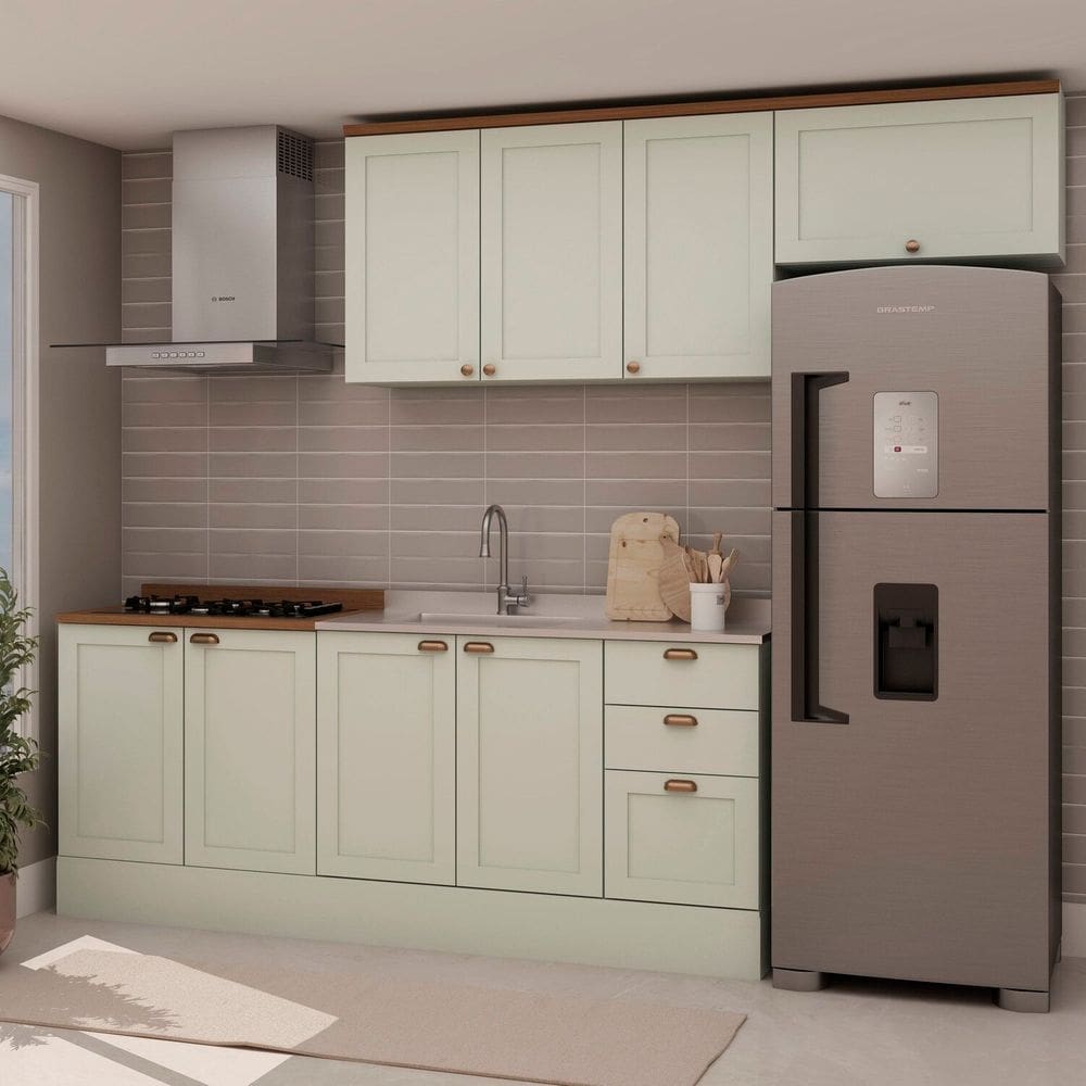 Cozinha 4 Peças com Aéreo para Geladeira e Balcão com Tampo para Cooktop 100% Mdf Verde Mint