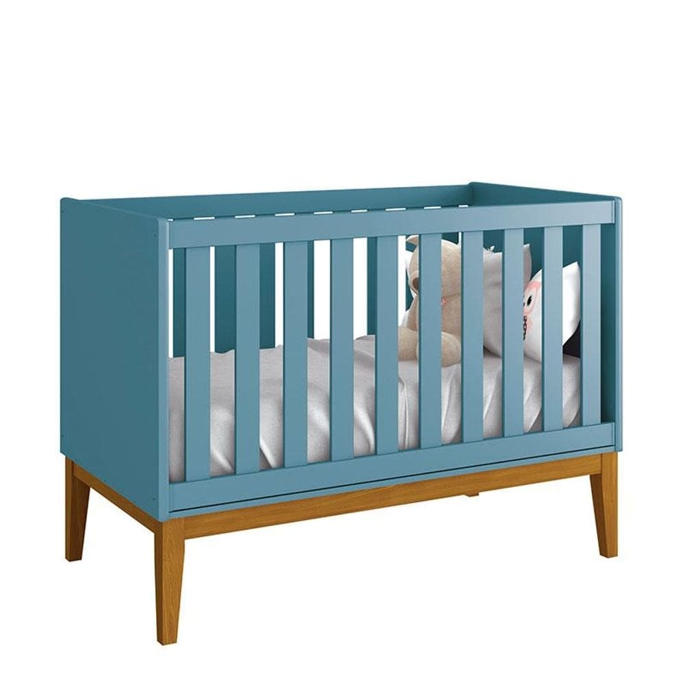Berço Americano New Classic Azul com Pés Madeira - Reller