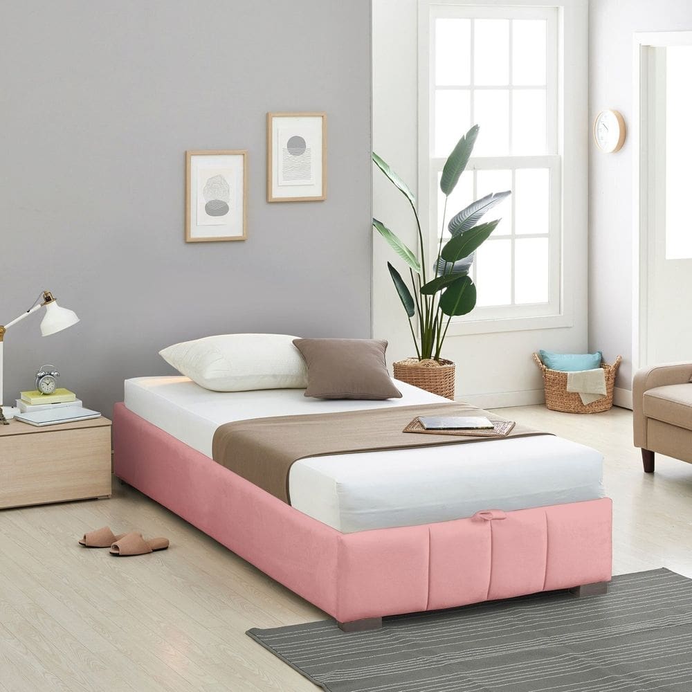 Cama Baú Solteiro sem Cabeceira Uvaia Cabecasa Madeiramadeira Rosa Vintage