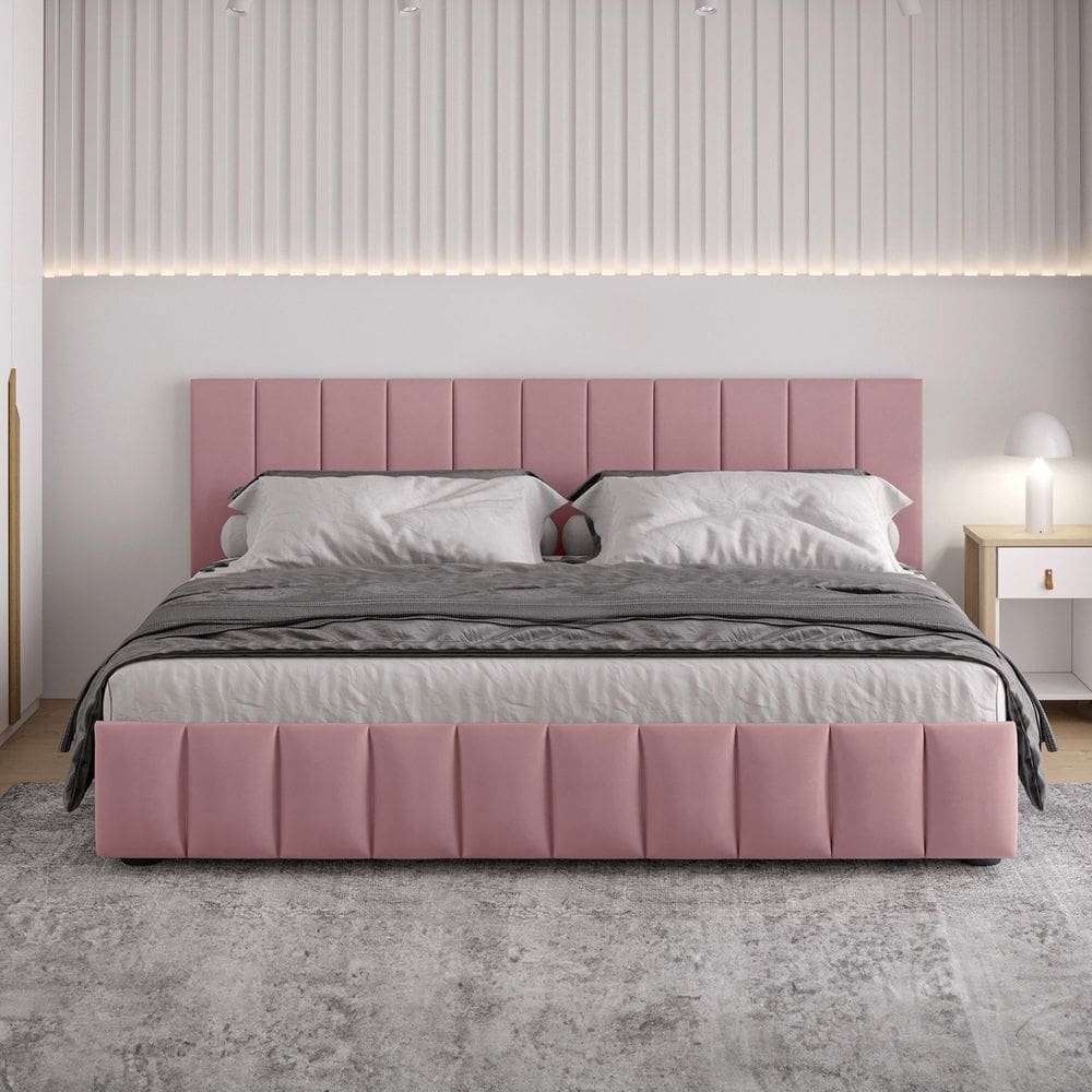 Cama King Estofada sem Cabeceira Uvaia Cabecasa Madeiramadeira Rosa