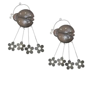 Sino dos Ventos Flores Joaninha Kit 2 Unidades Jardim Quintal Decoraçao Varanda Enfeite