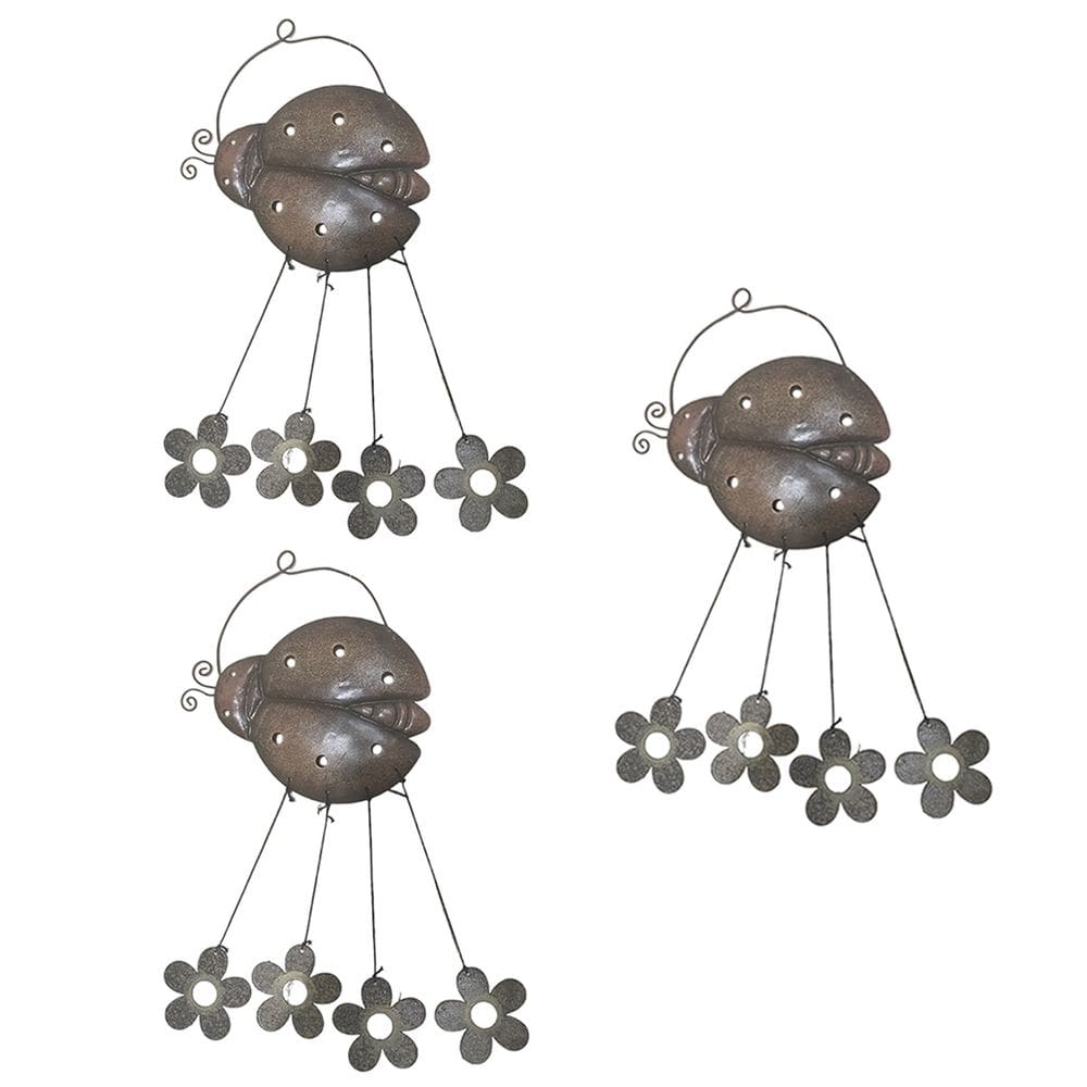 Sino dos Ventos Flores Joaninha Kit 3 Unidades Jardim Varanda Quintal Relaxante Enfeite Decoraçao
