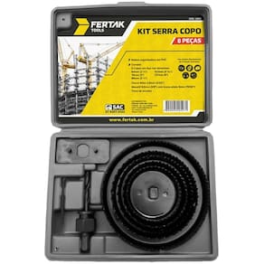 Kit Serra Copo Aço 8 Peças Versátil Maleta Organizadora PVC Fertak