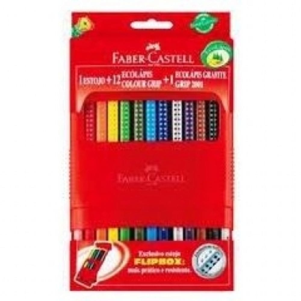 Lápis de Cor 12 Cores Grip + 1 Lápis Grafite Grip + 1 Estojo 121012G/P Faber Castell