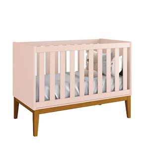 Berço Americano New Classic Rosa com Pés Madeira - Reller