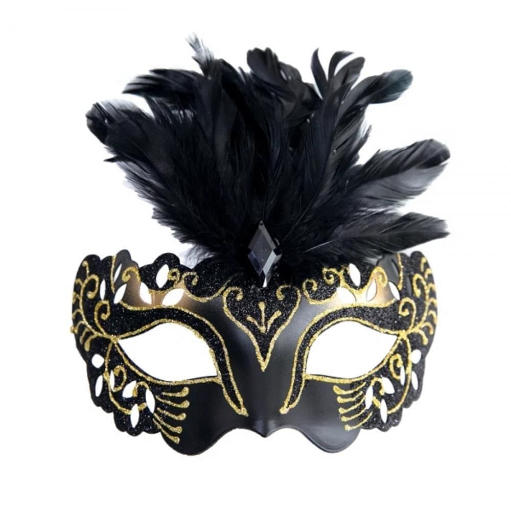 Máscara Veneza Gala Preta Com Haste Cromus