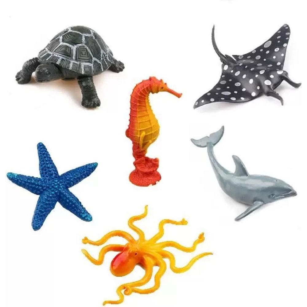 Kit 6 Animais Marinhos Tartaruga E Golfinho 0890 Shiny Toys