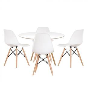 Conjunto Mesa Redonda 90cm Tampo em Mdf 4 Cadeiras Pp Base Madeira Eames Dsw-m Branco/Branco