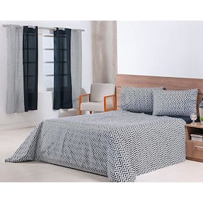 Jogo Lençol 4 Peças Cama Viúva 1,88mx1,28mx30cm 100% Algodão 180 Fios Chevron Preto
