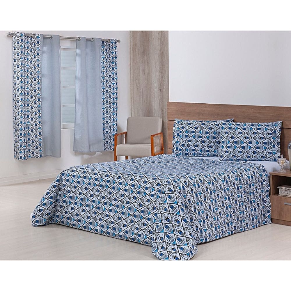 Jogo Lençol 4 Peças Cama Viúva 1,88mx1,28mx30cm 100% Algodão 180 Fios Losangos Branco