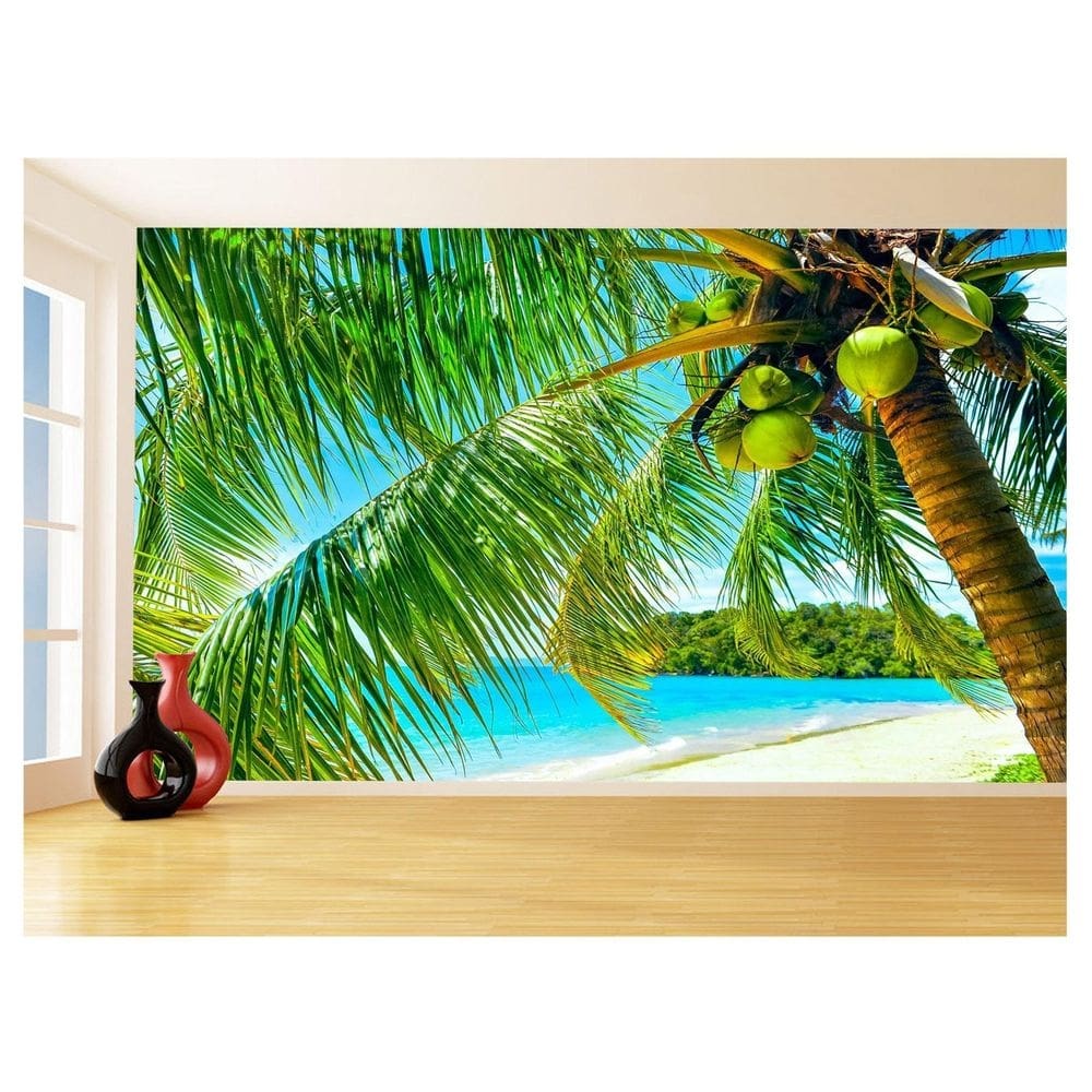 Papel De Parede Coqueiros Praia Mar Azul Água 3,5M Npr282