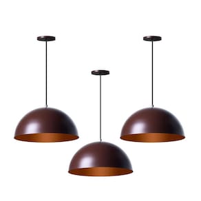 Kit 3 Lustres Pendentes Meia Lua Marrom 40 Cm
