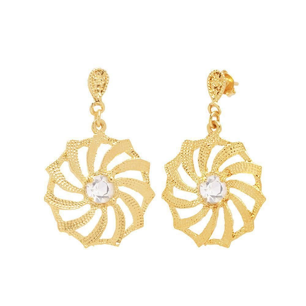 Brinco Com Pedra Strass Detalhado Folheado A Ouro 18K
