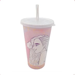 Copo Infantil Divertido Colorir 500Ml Com Tampa E Canudo