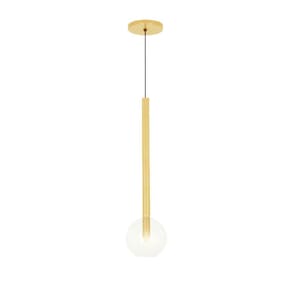 Luminária Lustre Teto Pendente Tubo Globo Vidro 14Cm Dourado
