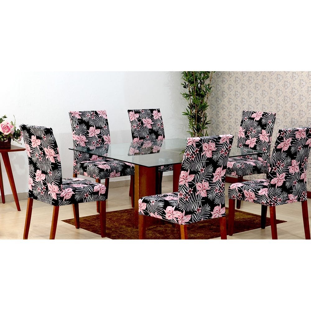 Capas De Cadeira 04 Lugares Floral Rosa