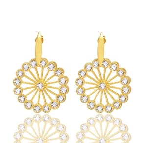 Brinco Redondo Com Pedras Cristal Folheado A Ouro 18K