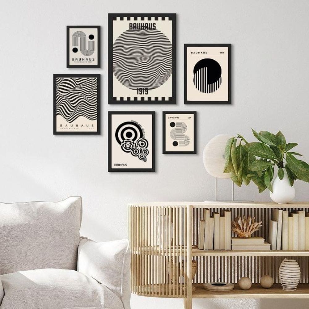 Composição 6 Quadros Bauhaus Preto E Branco