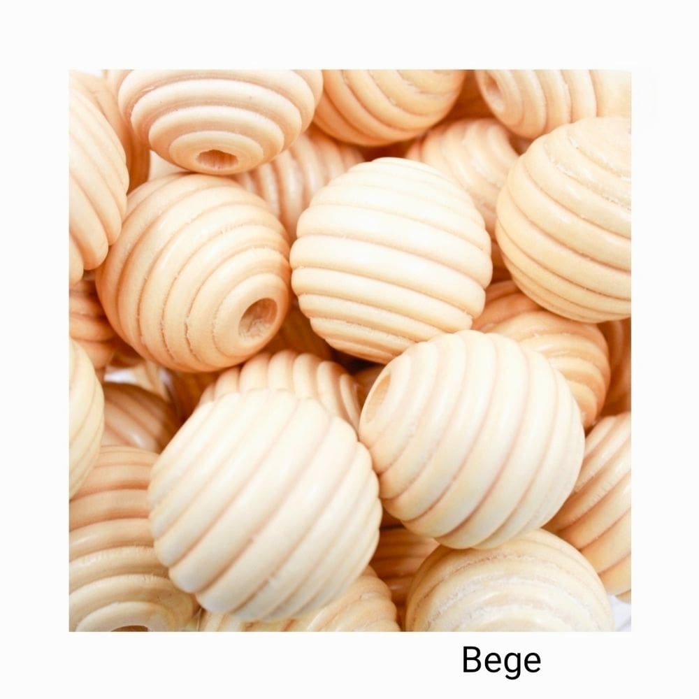 Conta Bola Madeira Frisada 30mm Com Furo Brilho 25 Peças DIY