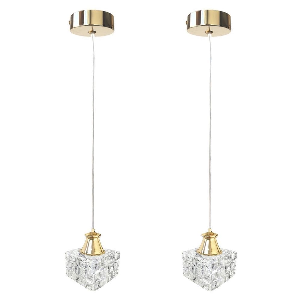 Kit 2 Pendente Cristal Dourado Cromado Detalhe Metal Sala