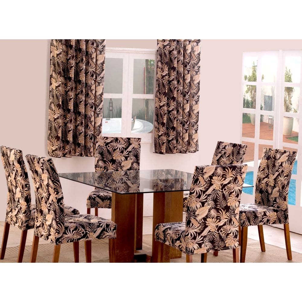 Capas De Cadeira 06 Lugares Floral Preto