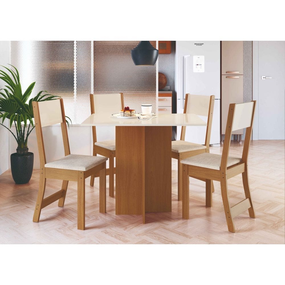 Mesa de Jantar com 4 Cadeiras Talita OffWhite com Freijó - Rede Móveis