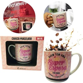 Caneca Rosa Porcelana 300Ml Café Super Esposa Mulher