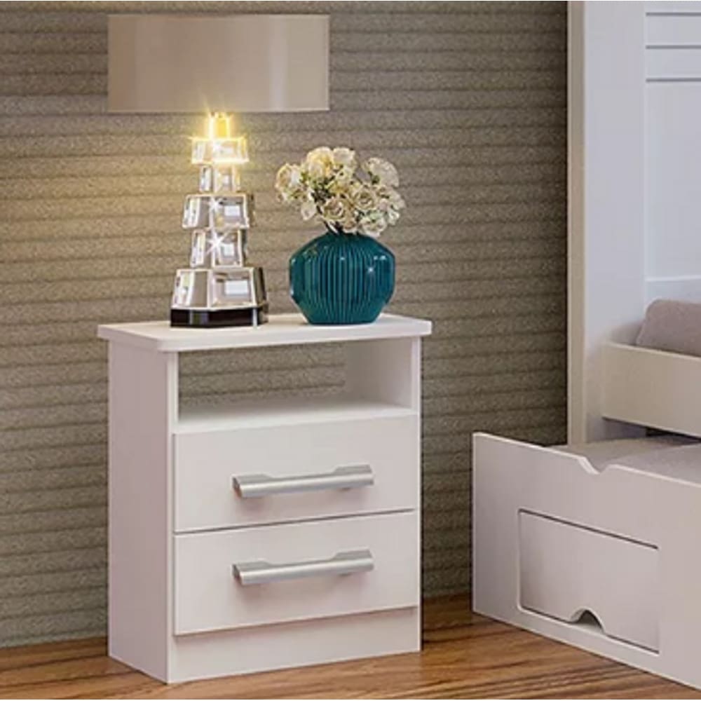 Mesa de Cabeceira Com 2 Gavetas Firenze D Doro Móveis - Branco