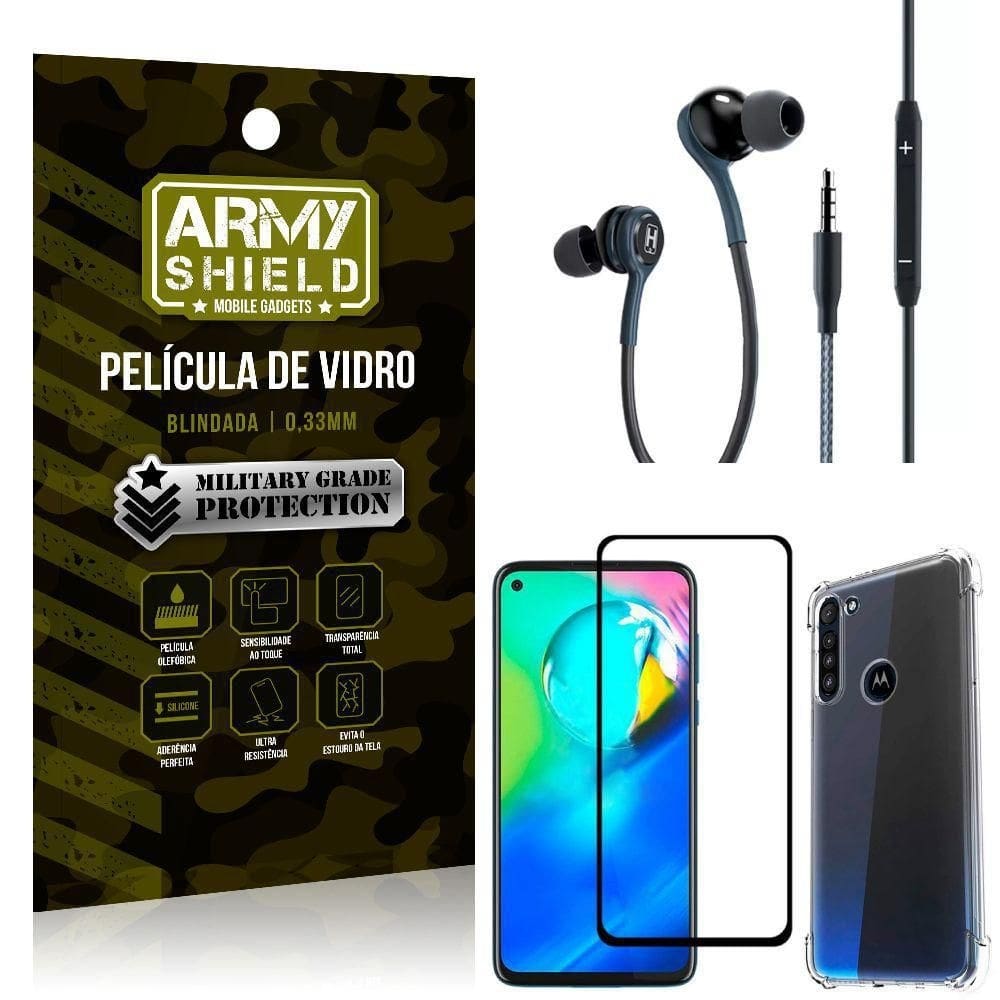 Kit moto g8 power fone extreme+capa anti impacto+película 3d