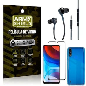 Kit moto e7 power fone extreme+capa anti impacto+película 3d