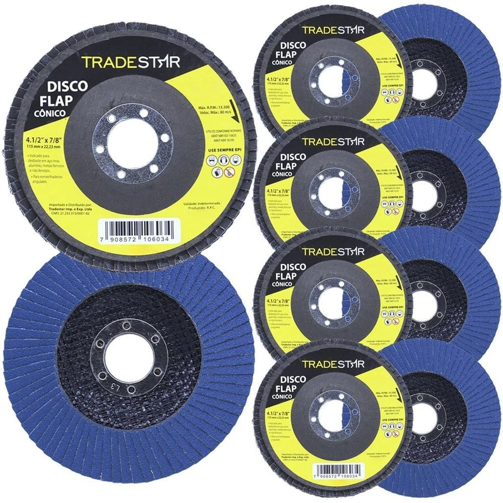 Kit disco de lixa flap 4.1/2 grão 40 para lixadeira 10 un