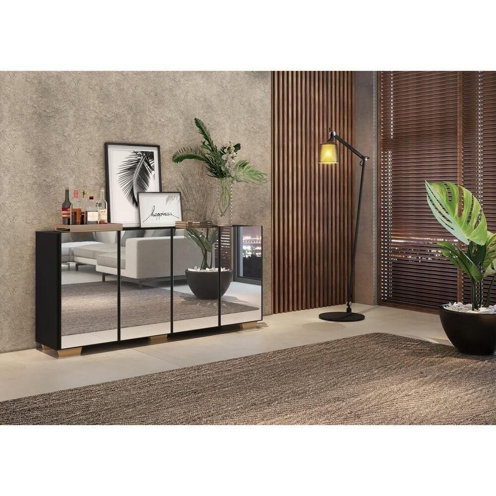Aparador Buffet 4 Portas Multimóveis V3560 Preto/natural