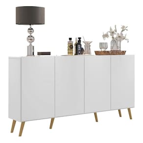 Aparador Buffet 4 Portas Retrô Veneza Multimóveis V3556 Branco/Natural Branco/Natural