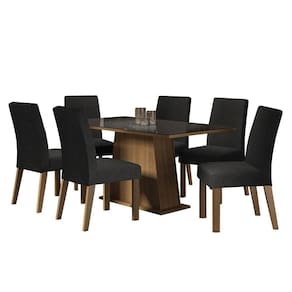 Sala De Jantar Mesa Tampo De Vidro 6 Cadeiras Rustic-preto-oxford Patricia Madesa