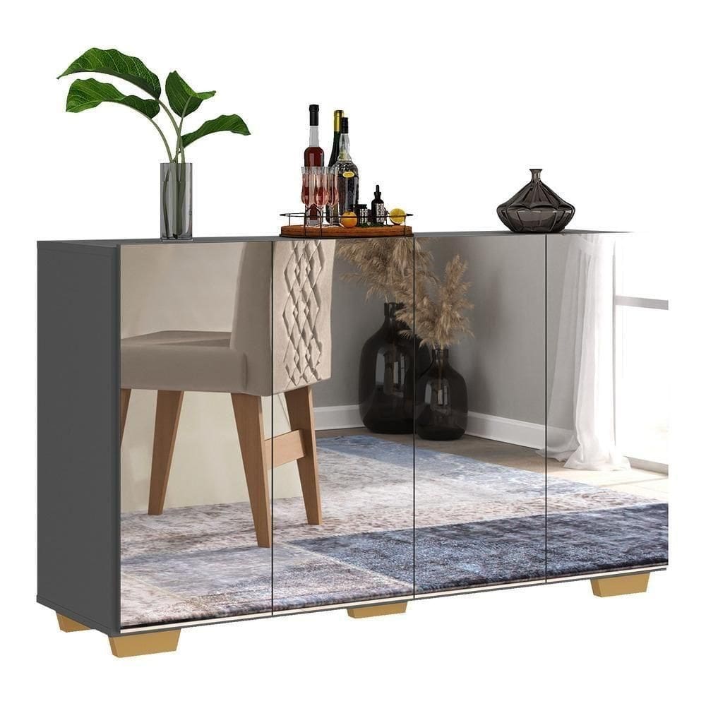 Aparador Buffet 4 Portas Multimóveis V3556 Rustic/Preto