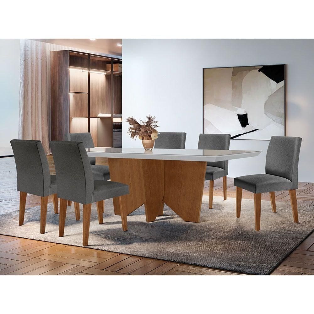 Sala Jantar Evora Canto Reto 6 Cad Grecia Rufato Lin.grafite