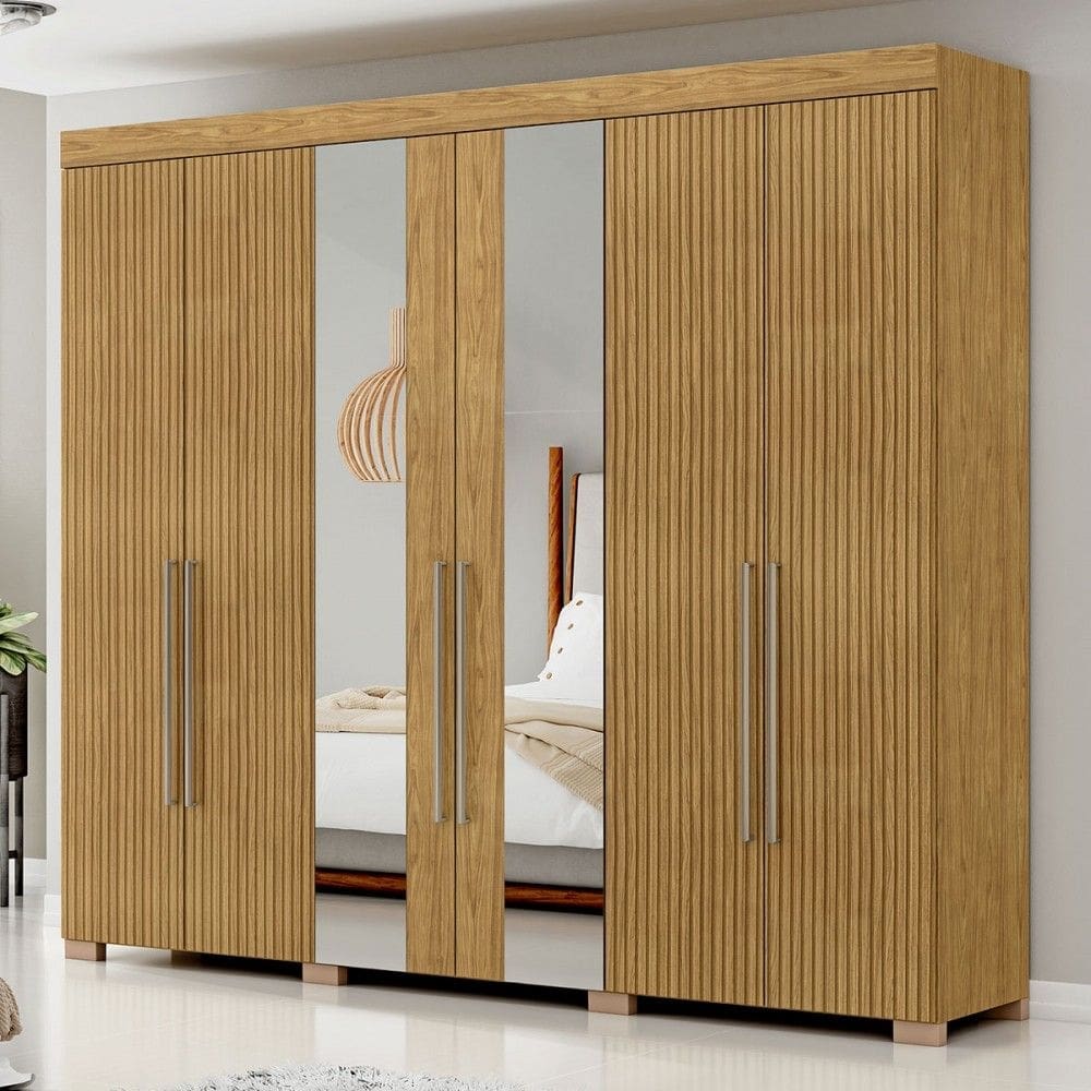 Guarda-Roupa Casal Ita 6 Portas 2 Gavetas com Espelho Marrocos/Marrocos Ripado - Mx Móveis
