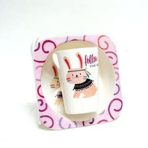 Conjunto papinha 4 peças plástico - lilás com coelho